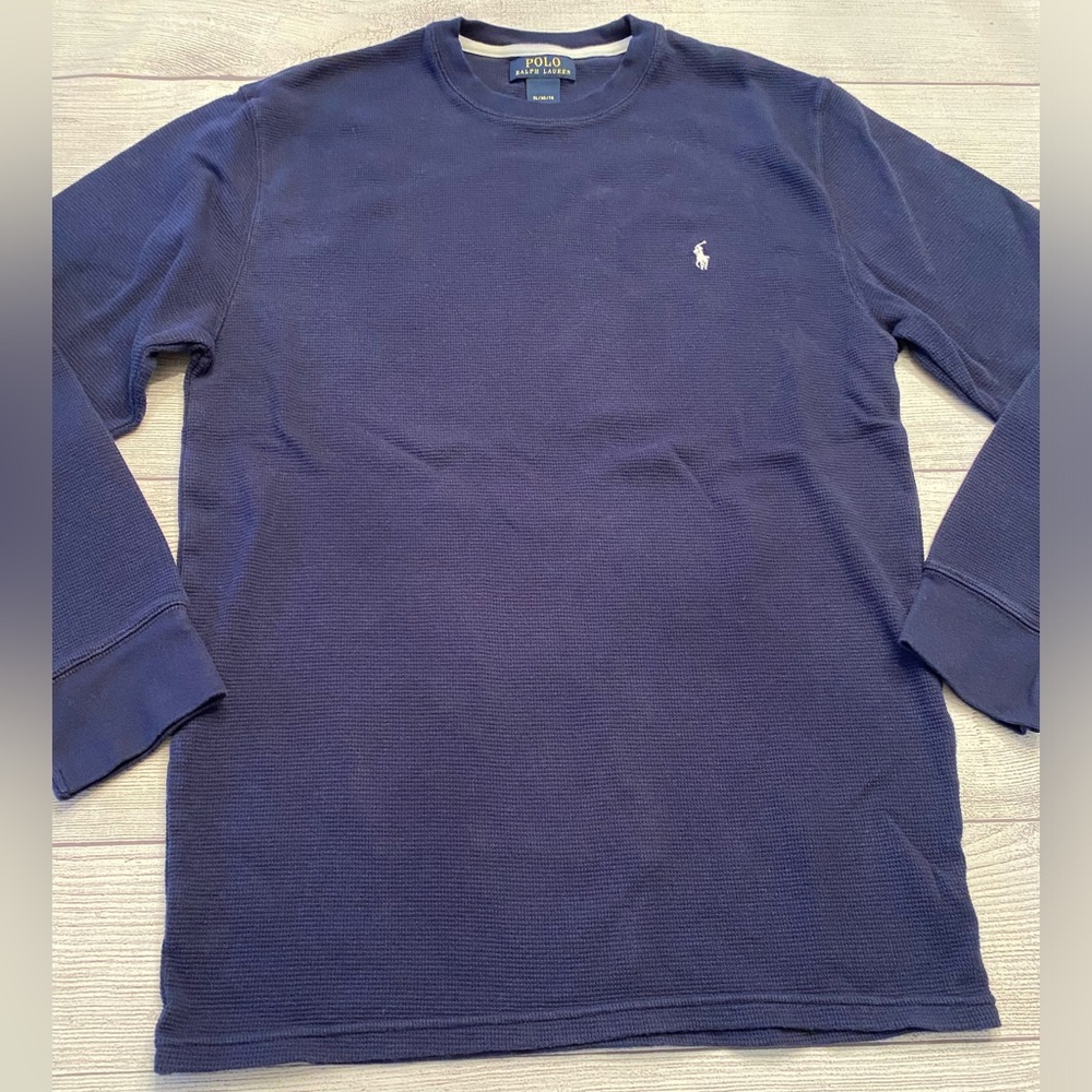 Navy Blue Polo Thermal/Waffle Weave Shirt